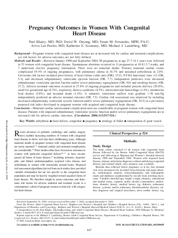 (PDF) Pregnancy Outcomes in Women With Congenital Heart Disease