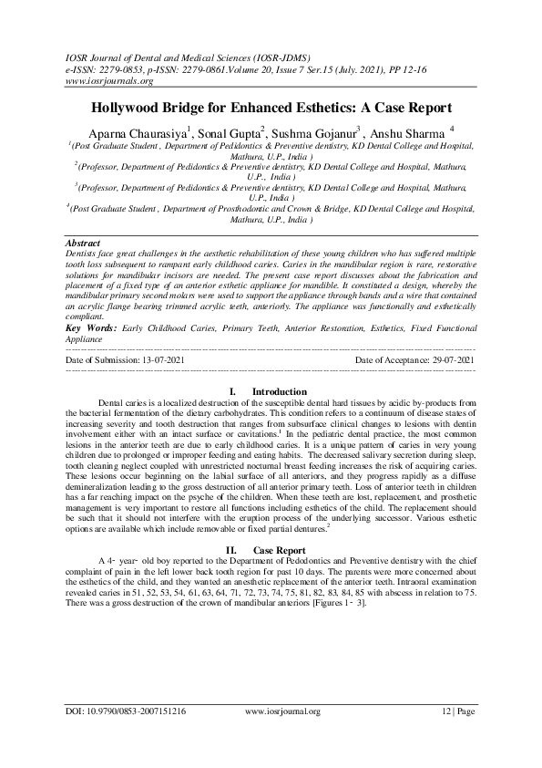 (PDF) Hollywood Bridge for Enhanced Esthetics A Case Report Sonal