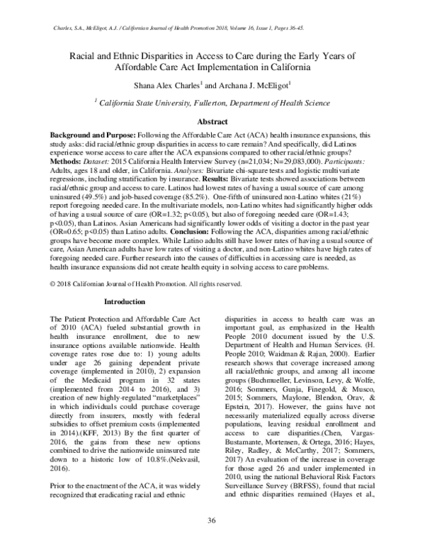 (PDF) Racial and Ethnic Disparities in Access to Care during the Early ...
