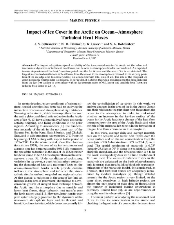 (PDF) Impact of ice cover in the Arctic on ocean–atmosphere turbulent ...