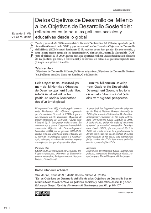 (PDF) De los Objetivos de Desarrollo del Milenio a los Objetivos para ...