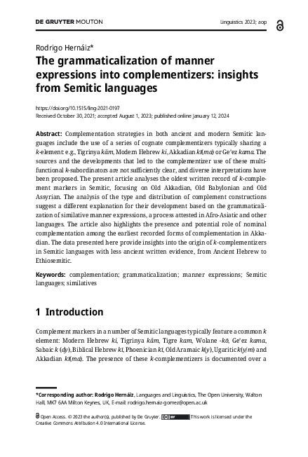 (PDF) The grammaticalization of manner expressions into complementizers ...