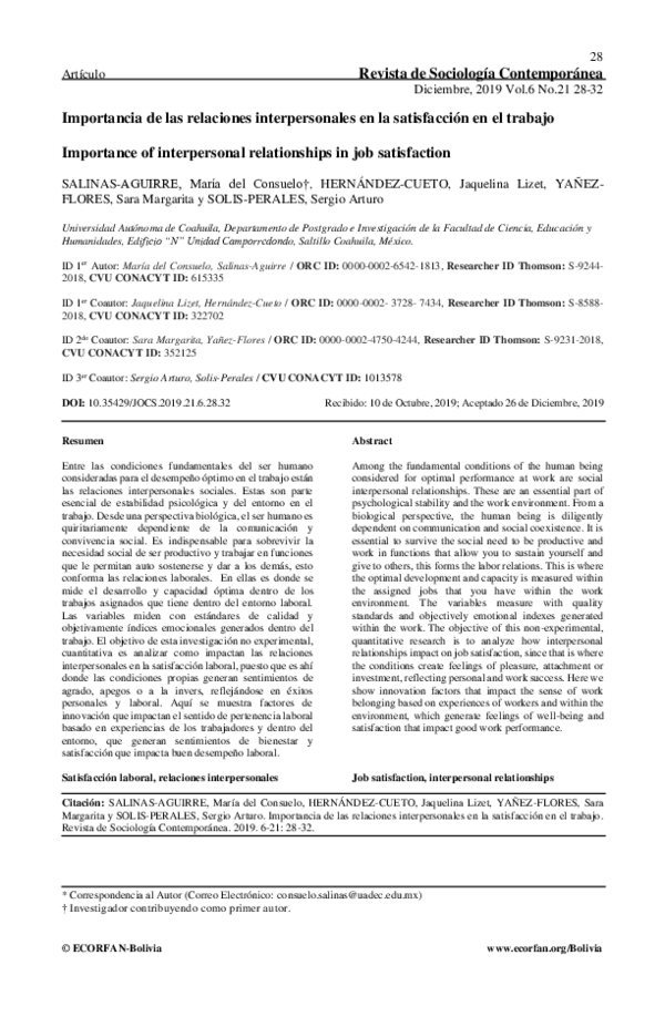 (PDF) Importancia de las relaciones interpersonales en la satisfacción ...