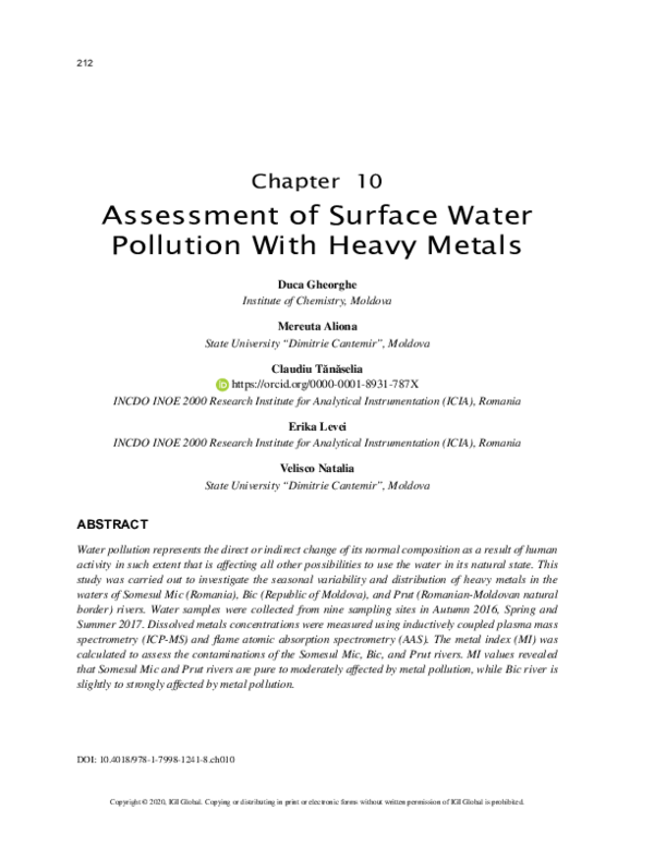 (PDF) Assessment of Surface Water Pollution With Heavy Metals