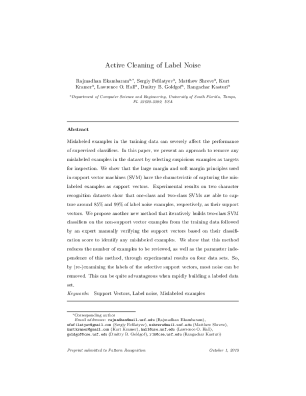(PDF) Active cleaning of label noise