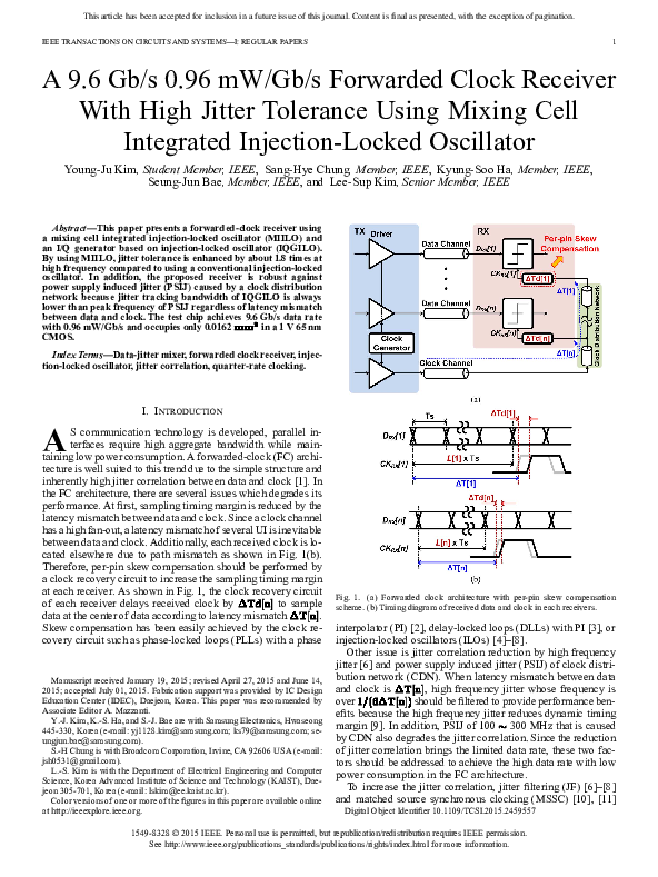 (PDF) A 9.6 Gb/s 0.96 mW/Gb/s Forwarded Clock Receiver With High Jitter ...