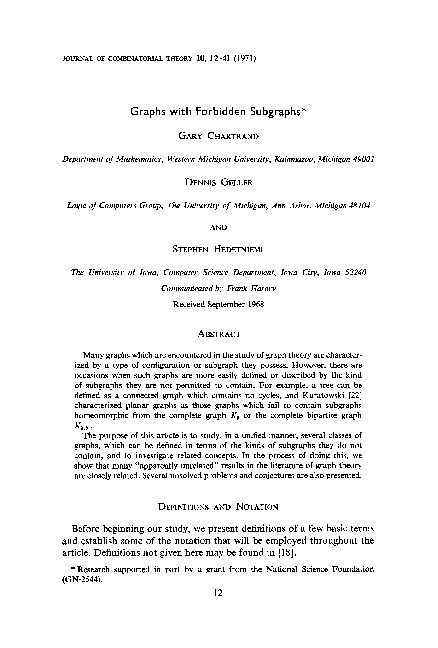 (PDF) Graphs with forbidden subgraphs