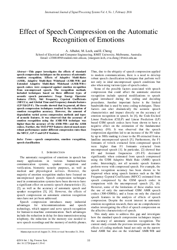 (PDF) Effect of Speech Compression on the Automatic Recognition of Emotions