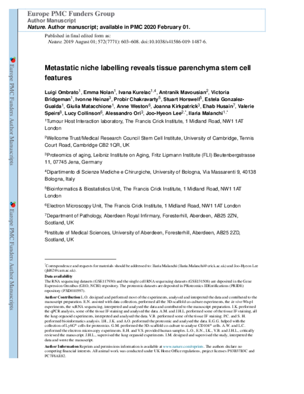 (PDF) Metastatic-niche labelling reveals parenchymal cells with stem ...