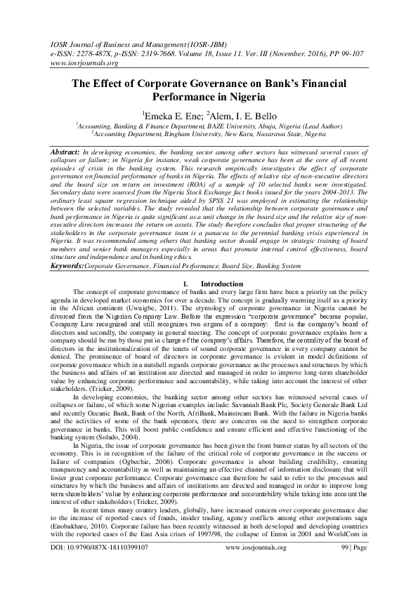 (PDF) The Effect of Corporate Governance on Bank ’ s Financial ...