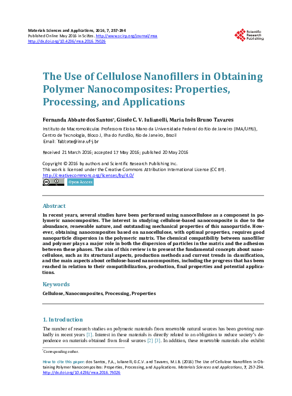 (PDF) The Use of Cellulose Nanofillers in Obtaining Polymer ...