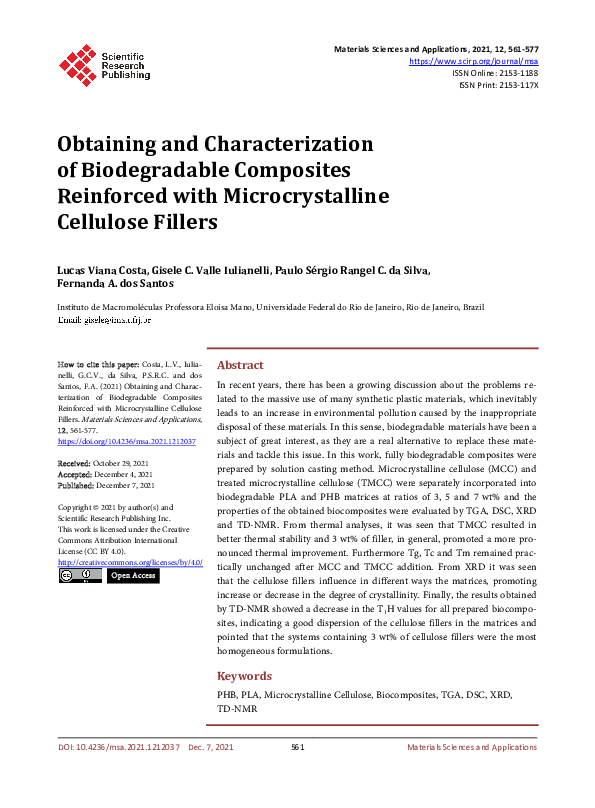(PDF) Obtaining and Characterization of Biodegradable Composites ...