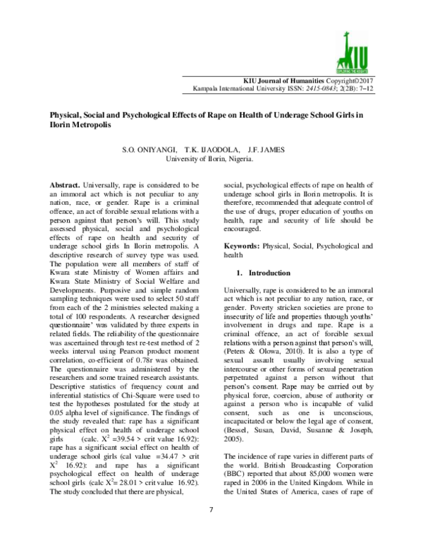 (PDF) Physical, Social and Psychological Effects of Rape on Health of ...