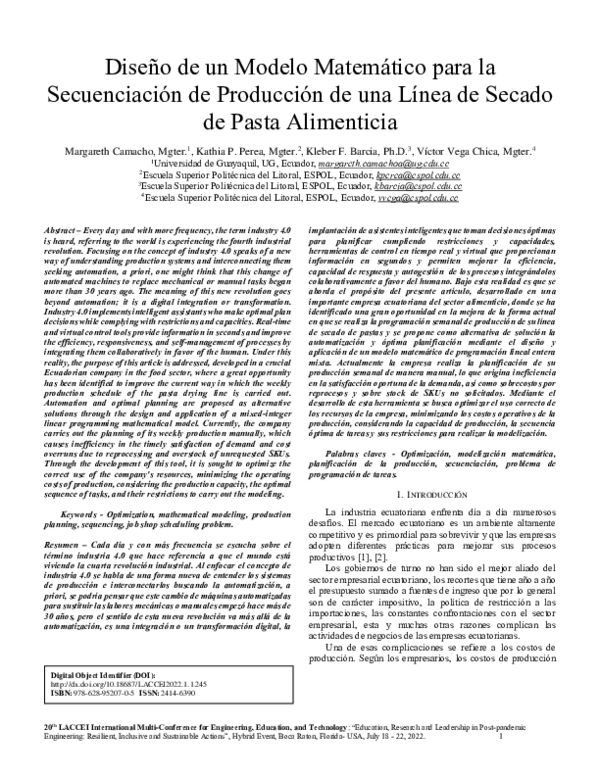 (PDF) Design of a Mathematical Model for the Production Sequencing of a ...