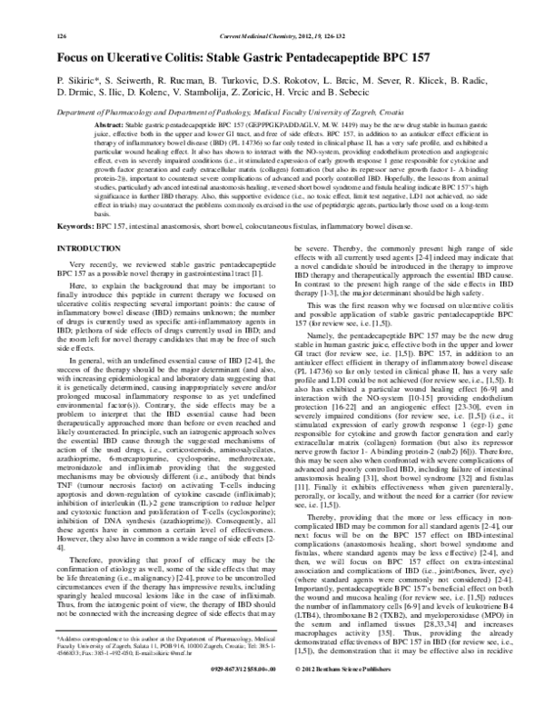 (PDF) Focus on Ulcerative Colitis: Stable Gastric Pentadecapeptide BPC 157