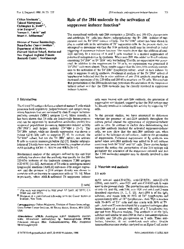 (PDF) Role of the 2H4 molecule in the activation of suppressor inducer ...