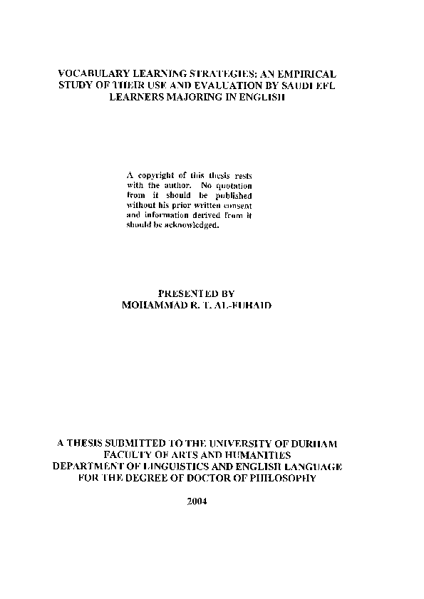 (PDF) Vocabulary learning strategies : an empirical study of their use ...