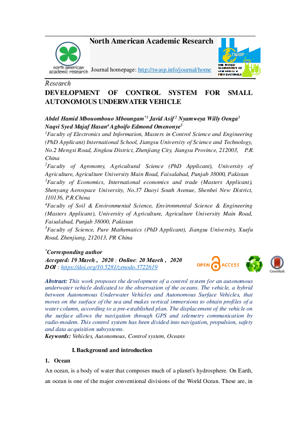 (PDF) Development of Control System for Small Autonomous Underwater Vehicle