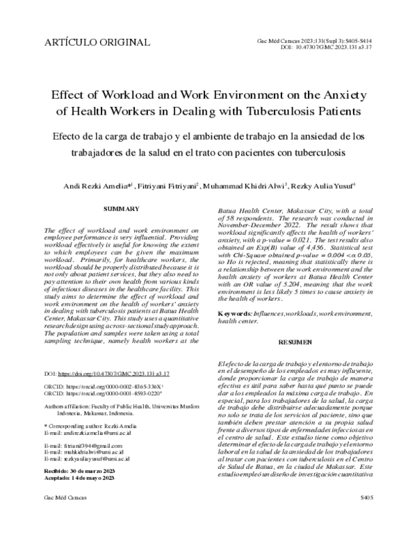 (PDF) Effect of Workload and Work Environment on the Anxiety of Health ...