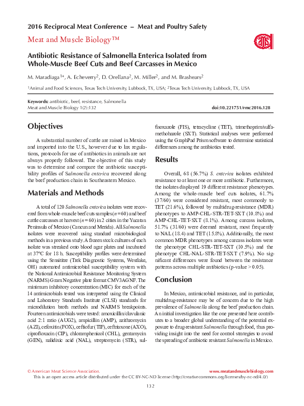 (PDF) Antibiotic Resistance of Salmonella Enterica Isolated from Whole ...