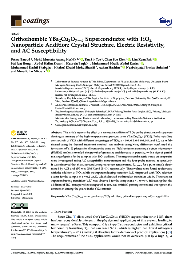 (PDF) Orthorhombic YBa2Cu3O7−δ Superconductor with TiO2 Nanoparticle ...