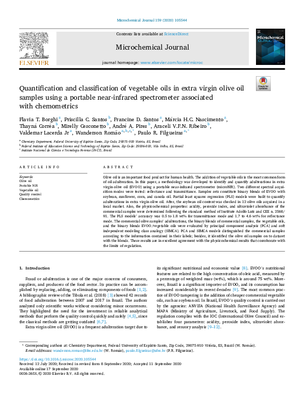 (PDF) Quantification and classification of vegetable oils in extra ...