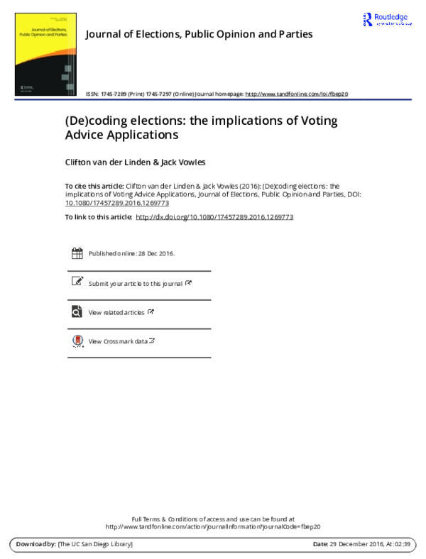 (De)coding elections: the implications of Voting Advice Applications