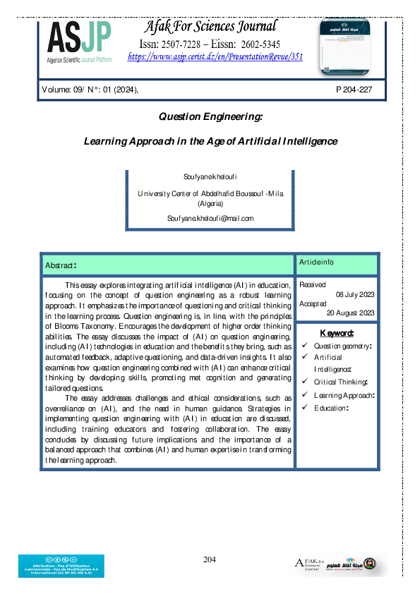 (PDF) Question Engineering: Learning Approach in the Age of Artificial ...