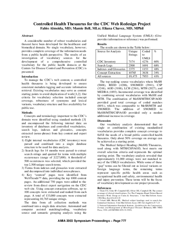 (PDF) Controlled health thesaurus for the CDC web redesign project