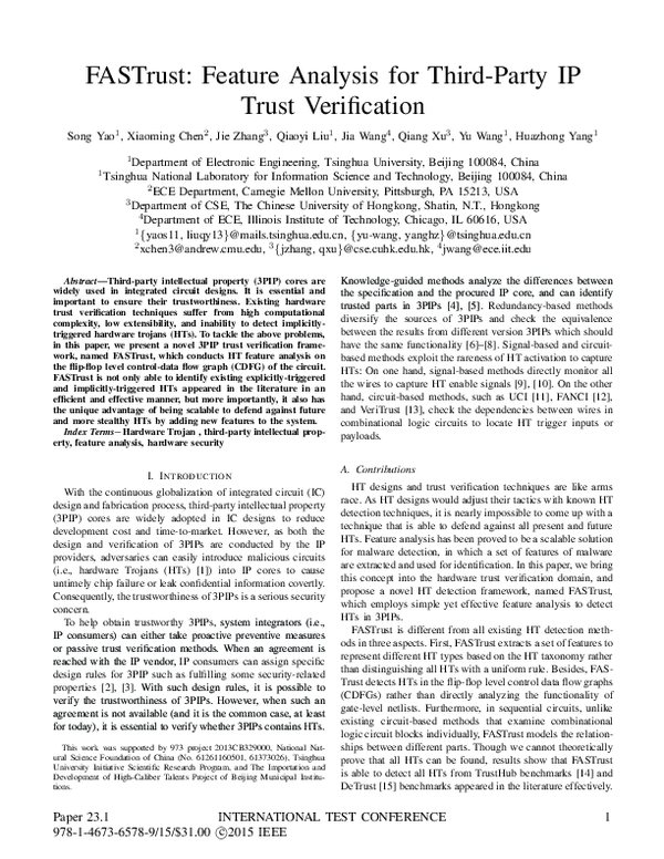 (PDF) FASTrust: Feature analysis for third-party IP trust verification