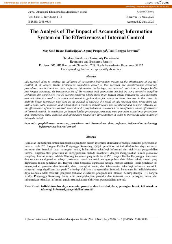 (PDF) The Analysis of The Impact of Accounting Information System on ...