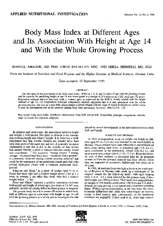 (PDF) Body mass index at different ages and its association with height ...