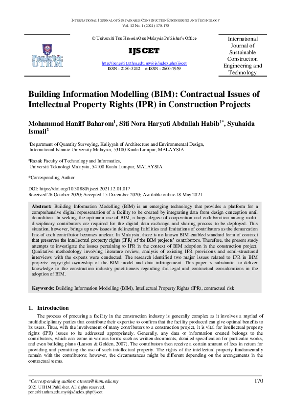 (PDF) Building Information Modelling (BIM): Contractual Issues of ...
