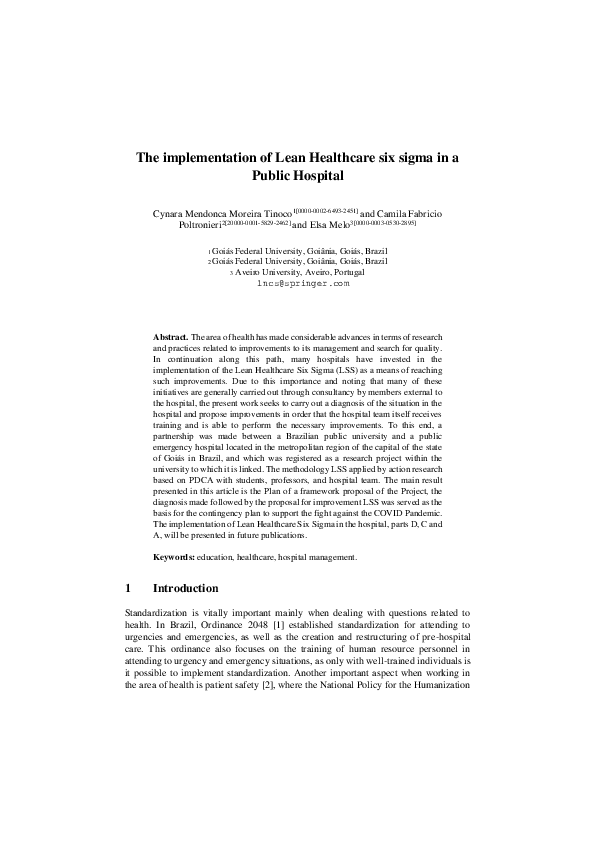 (PDF) The implementation of Lean Healthcare six sigma in a Public Hospital