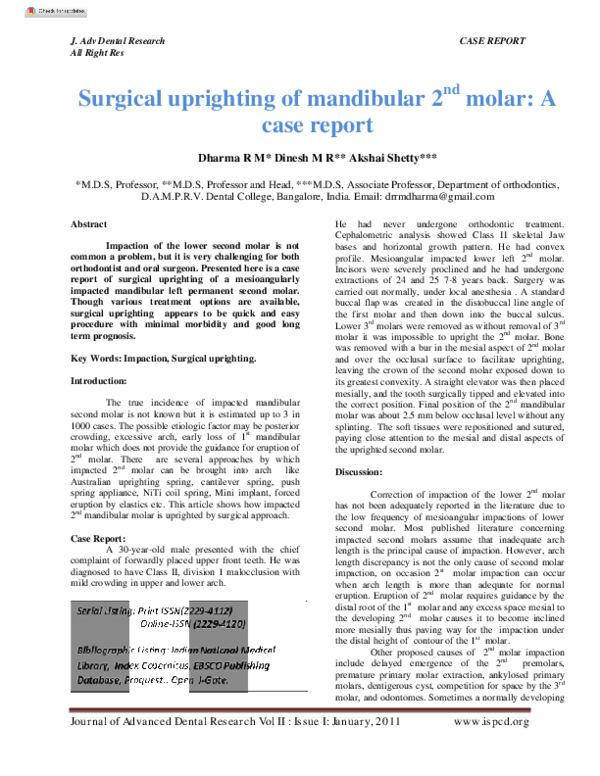 (PDF) Surgical uprighting of mandibular 2nd molar A case report
