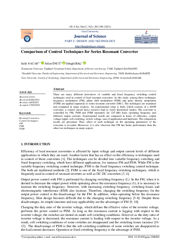(PDF) Comparison of Control Techniques for Series Resonant Converter