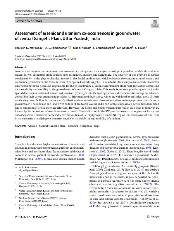 (PDF) Assessment of arsenic and uranium co-occurrences in groundwater ...