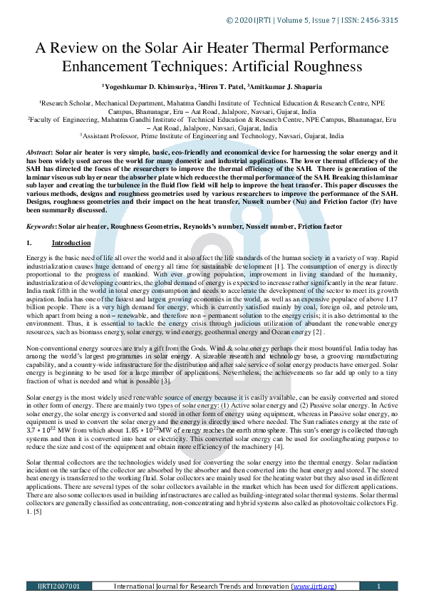 (PDF) A Review on the Solar Air Heater Thermal Performance Enhancement ...