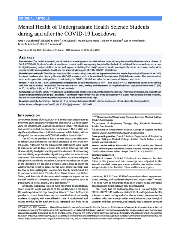 (PDF) Mental Health of Undergraduate Health Science Students during and ...