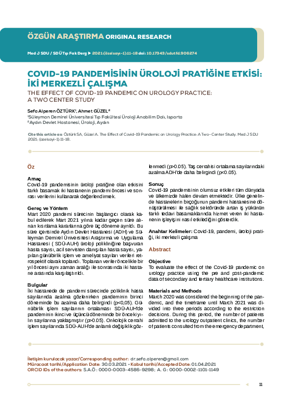 (PDF) The Effect of Covid-19 Pandemic on Urology Practice: A Two ...