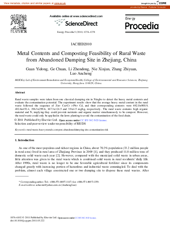 (PDF) Metal Contents and Composting Feasibility of Rural Waste from ...