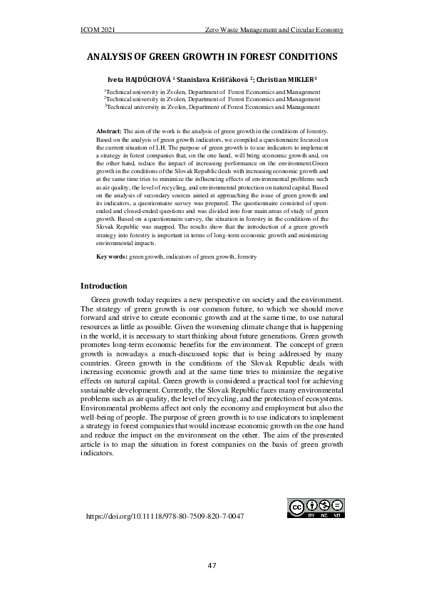 (PDF) Analysis of Green Growth in Forest Conditions