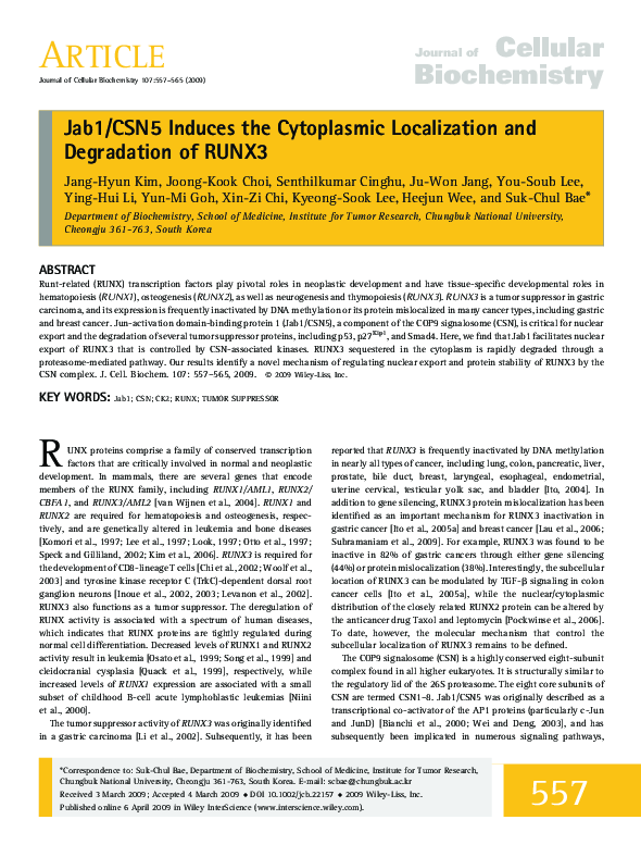 (PDF) Jab1/CSN5 induces the cytoplasmic localization and degradation of ...