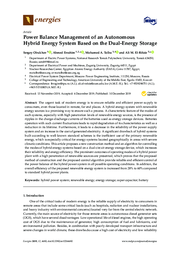 (PDF) Power Balance Management of an Autonomous Hybrid Energy System ...