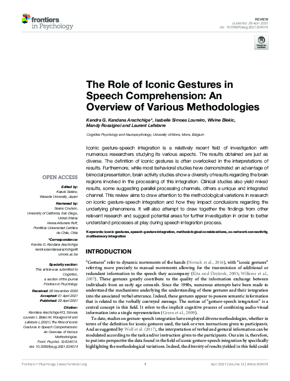 (PDF) The Role of Iconic Gestures in Speech Comprehension: An Overview ...