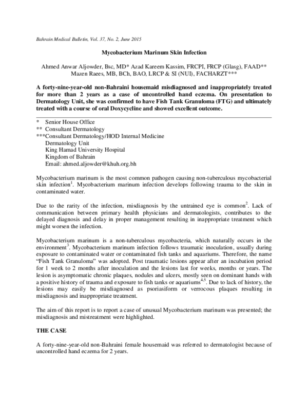 (PDF) Mycobacterium Marinum Skin Infection