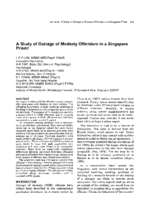 (PDF) A Study of Outrage of Modesty Offenders in a Singapore Prison
