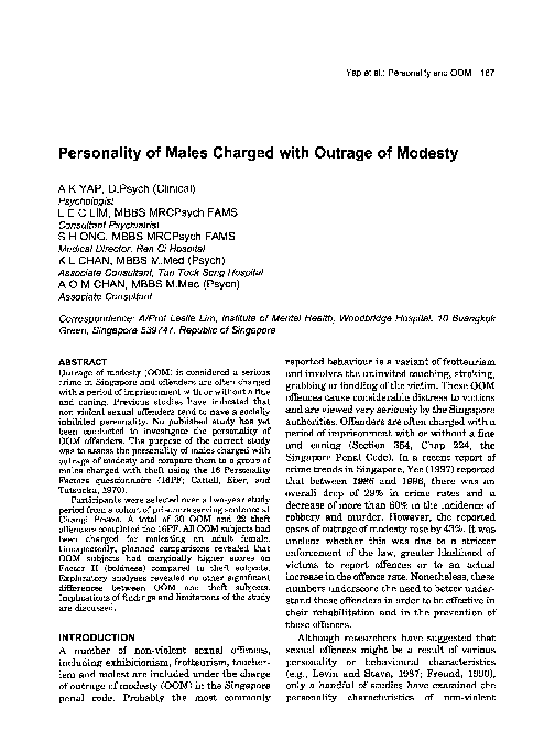 (PDF) Personality of Males Charged with Outrage of Modesty