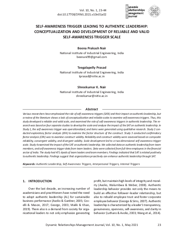 (PDF) Self‐Awareness Trigger Leading to Authentic Leadership ...