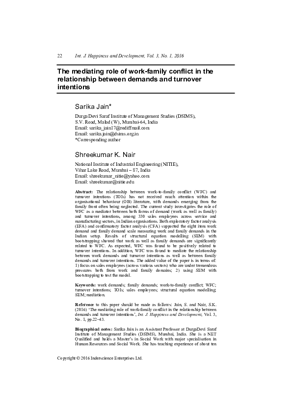 (PDF) The mediating role of work-family conflict in the relationship ...